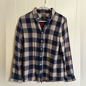Vineyard Vines Navy and Cream Plaid Button-Down Shirt
